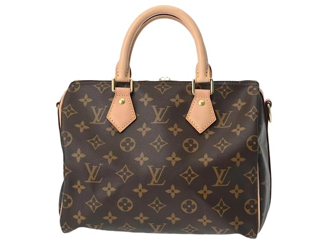 Sac à main Louis Vuitton Monogram Speedy Bandoulière 25 Cuir vernis Toile Marron  ref.1465062