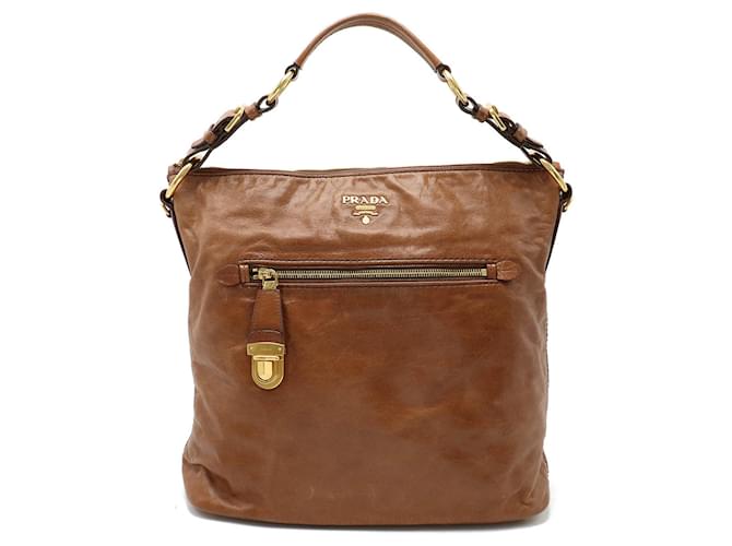 Prada Vitello Shine Shoulder Bag Brown Leather  ref.1465087