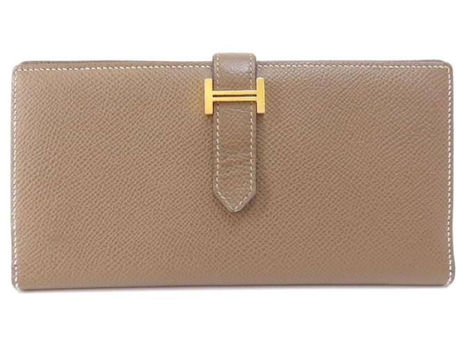 Hermès Hermes Bearn Soufflet Etoupe Long Wallet Beige Leather  ref.1465148