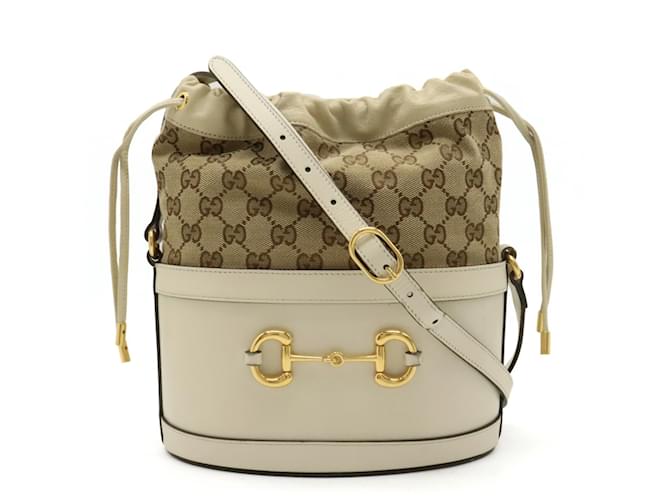 Sac seau en toile GG Horsebit 1955 de Gucci Cuir Beige Écru  ref.1465178