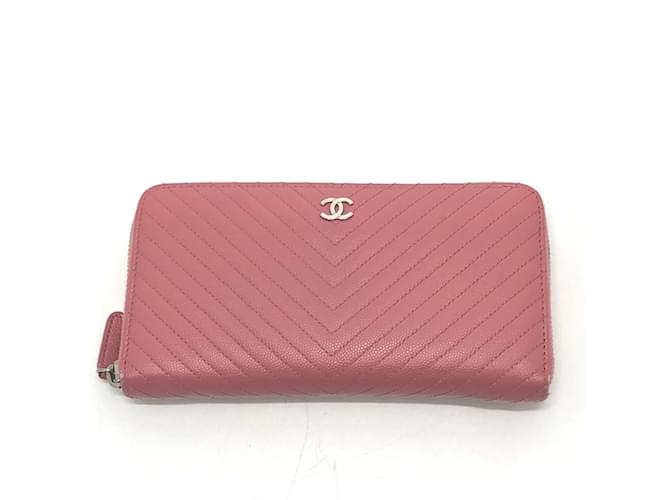 Carteira longa de couro rosa Chanel  ref.1465187