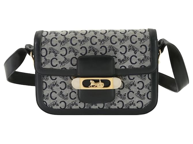 Céline Bolso de hombro de cuero Celine Sulky Carriage Hardware Azul marino Lienzo  ref.1465317