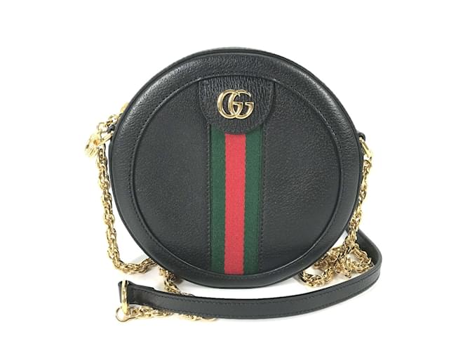 Gucci 550618 Shelly Line GG Pochette Bolso Cruzado con Cadena Negro Cuero  ref.1465349