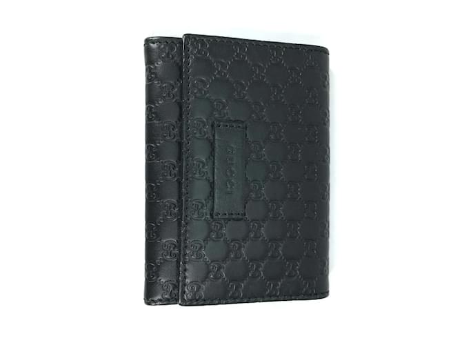 Gucci 544030 Guccissima Two Fold Card Case Black Leather  ref.1465383