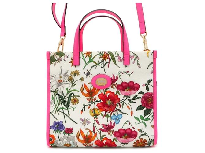 Bolso Gucci Flora Canvas 550141 Rosa Blanco Cuero Lienzo  ref.1465420