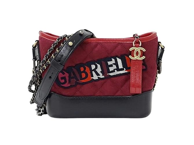 Sac à épaule Chanel Gabrielle Cuir Laine Noir Rouge  ref.1465440