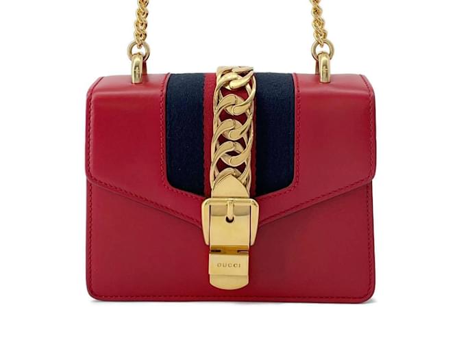 Borsa a Spalla Gucci Chain Sylvie Web Rosso Pelle  ref.1465478