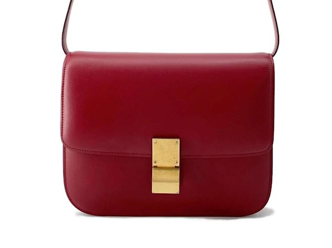 Céline Sac à bandoulière moyen Celine Classic Box Cuir Rouge  ref.1465666