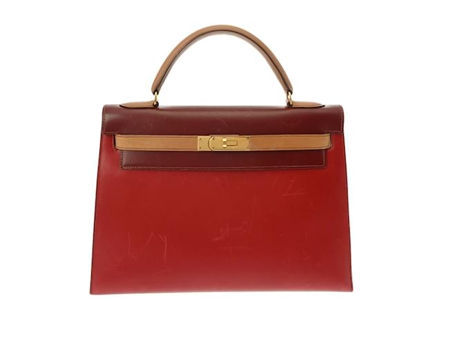 Hermès Sac à main Hermes Kelly 32 Veau façon poulain Rouge  ref.1465701