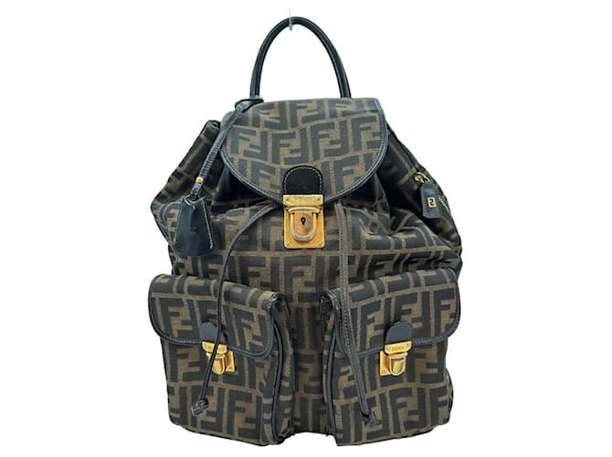 Zucca Fendi Brown Canvas and Leather Backpack Cloth  ref.1465859