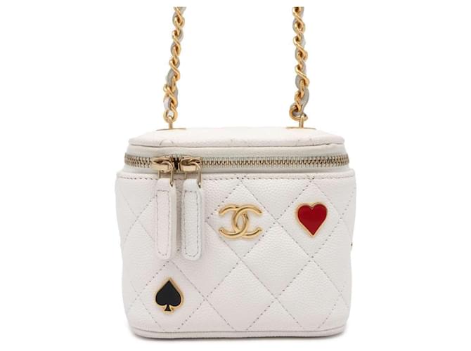 Vanity Chanel White Caviar Leather Chain Shoulder Bag  ref.1465904