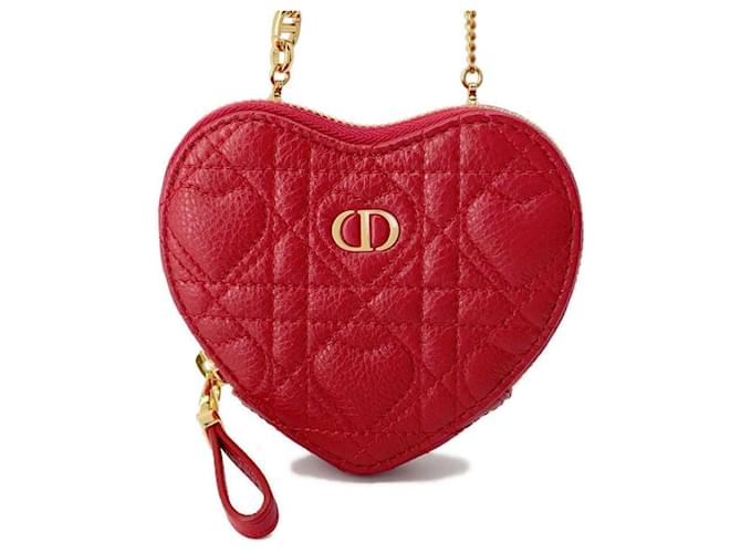 Pochette Caro Heart Cannage de Christian Dior Cuir Rouge  ref.1465919