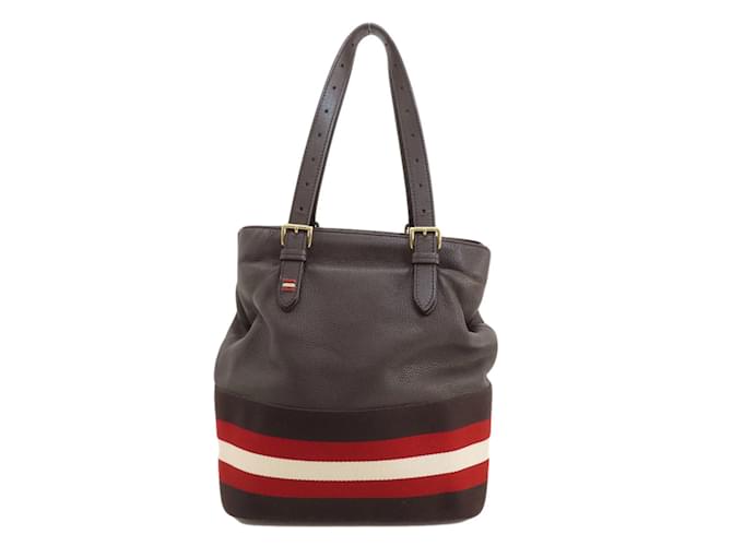 Bally Stripe Tote Bag Brown Leather  ref.1465993