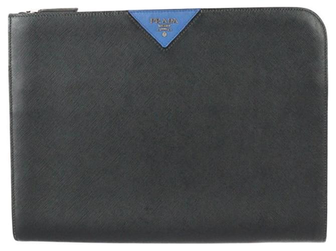 Porte-documents de voyage Prada Saffiano Cuir Noir Bleu  ref.1465998