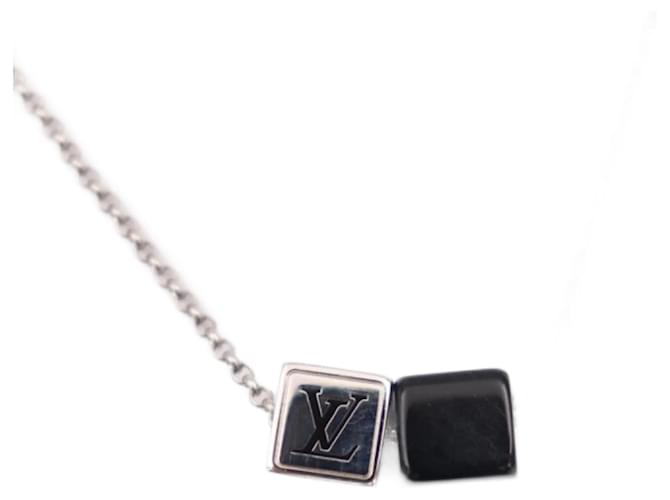 Collier Dice de jeu Louis Vuitton Métal Noir Argenté Blanc  ref.1466002