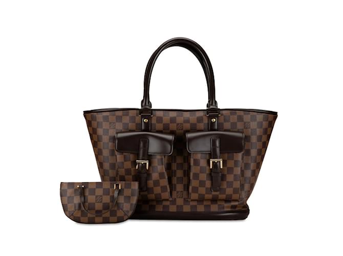 Sac tote GM Manosque Damier Louis Vuitton Cuir Plastique Marron  ref.1466031