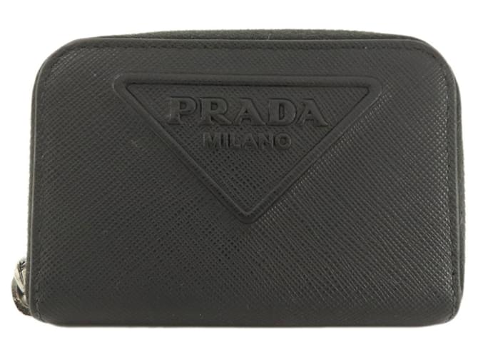 Porta-moedas de couro Saffiano Prada Preto  ref.1466196