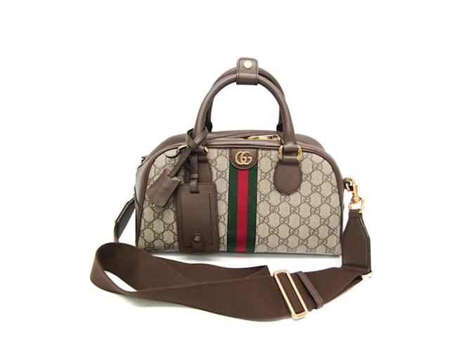 Sac à main Gucci Ophidia Cuir Toile Beige Marron foncé  ref.1466522