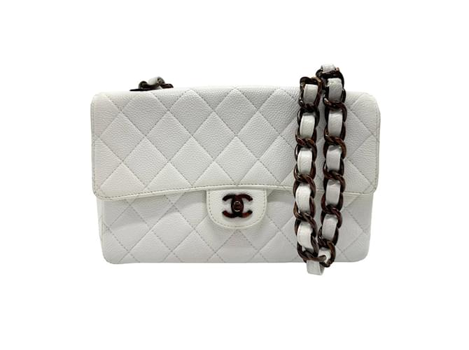 Sac à épaule en cuir caviar blanc Chanel  ref.1466969