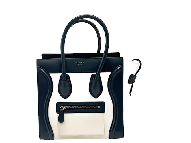 Céline Borsa a mano Celine Luggage Micro Shopper Beige Blu navy Blu chiaro Pelle  ref.1466988