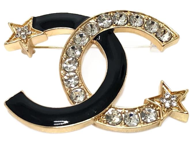 Chanel 23A Gold and Black Brooch Golden  ref.1467055