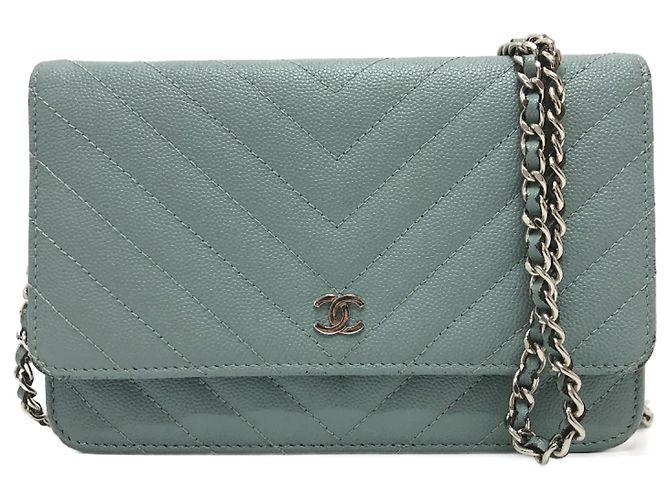 Bolsa de ombro de couro azul Chanel