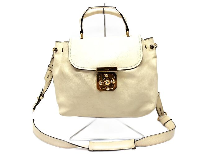 Beige Leder Schultertasche Chloé