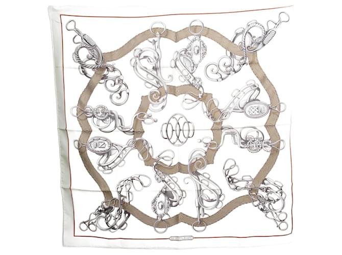 Hermès Hermes Carre90 White Cream Silk Scarf  ref.1467094