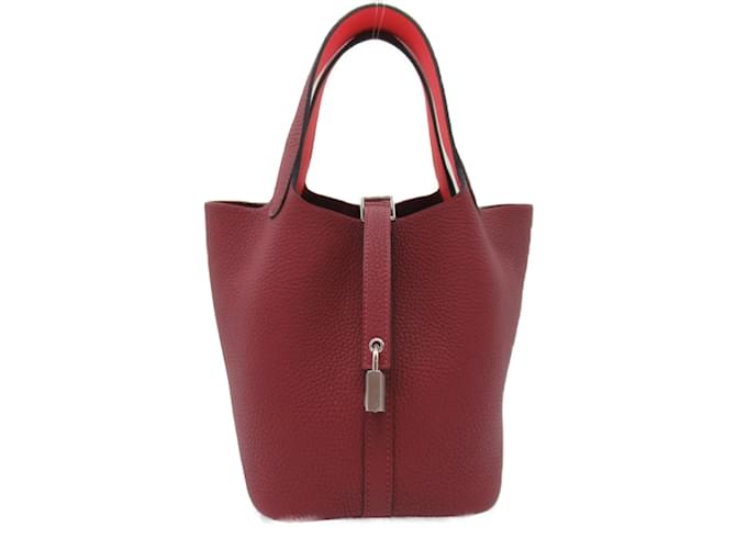 Hermès Bolso Tote Hermes Picotin Lock PM Eclat Roja Cuero  ref.1467107