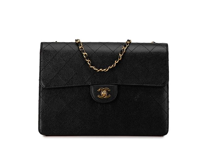 Classique Sac à bandoulière Chanel Matelassé 30 à rabat simple Cuir Noir  ref.1467507