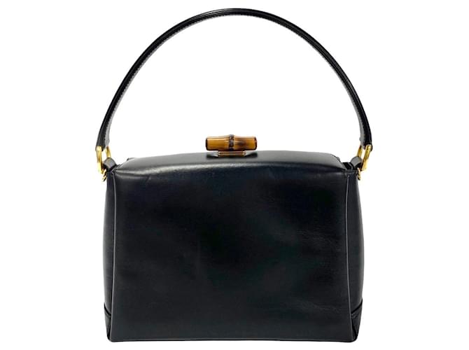 Sac à main en cuir Old Bamboo avec fermoir Turnlock de Gucci Noir  ref.1467613