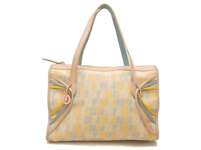 Zucchino Sac fourre-tout en toile et cuir beige Fendi  ref.1467623