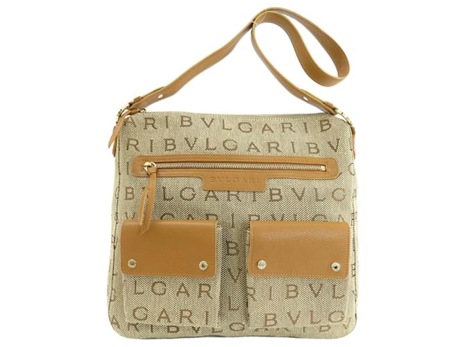 Bulgari Bolso Tote Bvlgari Mania Castaño Lienzo  ref.1467857