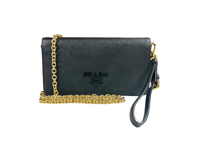 Cartera de cadena/hombro Saffiano Prada Negro Cuero  ref.1467969