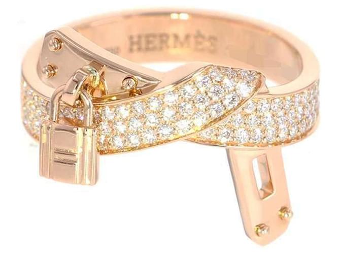 Hermès Hermes Kelly Gavroche Diamond Band Ring Golden Pink