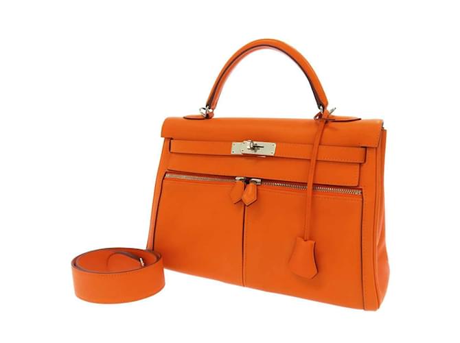 Hermès Bolso Hermes Kelly Raki 32 en cuero Swift naranja  ref.1468009