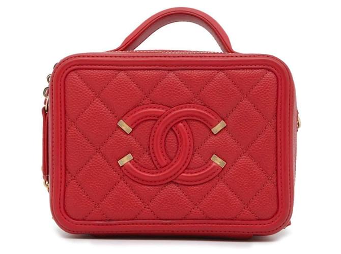 Vanity Bolso de hombro de cuero caviar Chanel Roja  ref.1468170