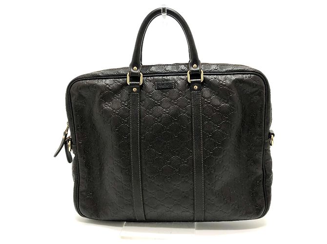 Gucci 201480 Sima Linha Pasta de Couro Marrom