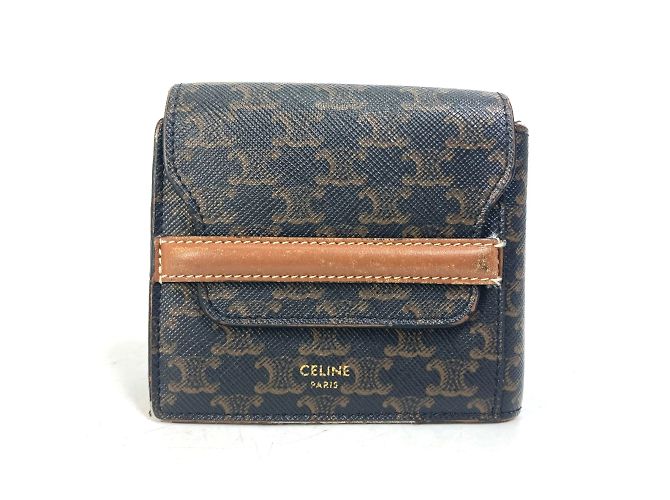 Céline Billetera bi-fold de cuero marrón Celine Castaño