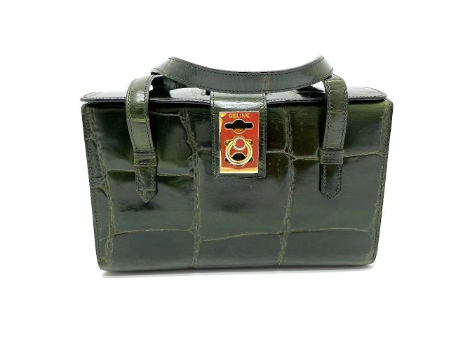 Céline Bolsa de mão Celine verde croco estampado