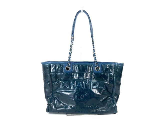 Borsa a spalla in pelle blu navy Chanel