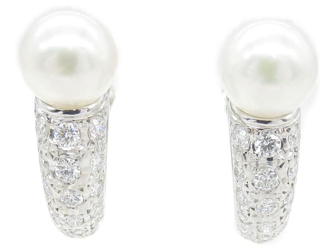 Boucles d'oreilles en perles et diamants en or blanc Mikimoto  ref.1468707