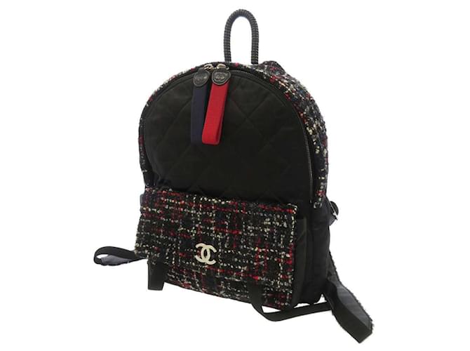 Mochila de nylon tweed Matelassé Coco Mark de Chanel Negro Roja  ref.1468712