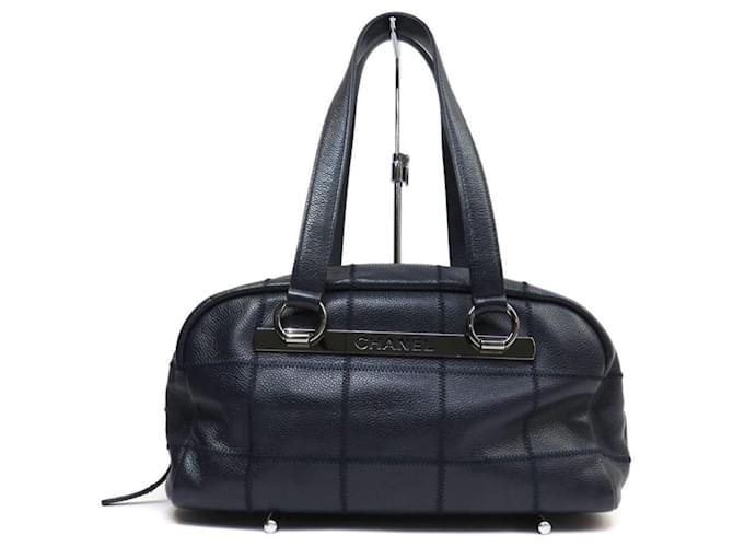 Chanel Chocolate Bar Boston Bag Navy blue Leather  ref.1468750