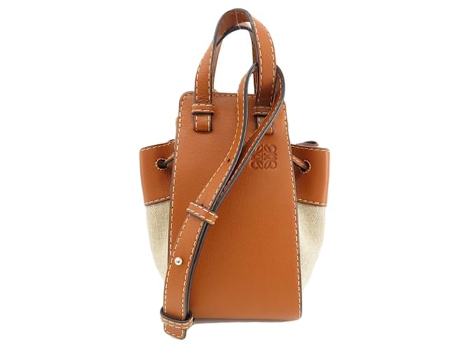 Bolso de mano Hammock Loewe Castaño Cuero Lienzo  ref.1468762