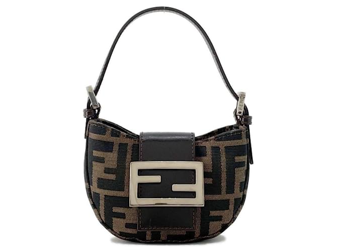 Borsa a mano Fendi Zucca Croissant Marrone Pelle Tela  ref.1468882