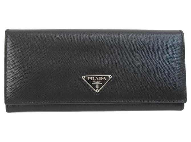 Prada Saffiano langer Geldbeutel aus schwarzem Leder  ref.1468970