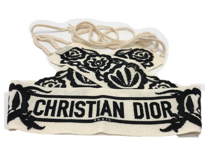 Cinto de tecido branco com bordado de logo Christian Dior