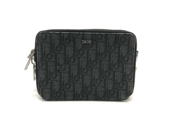 Borsa a spalla in tessuto blu navy Christian Dior
