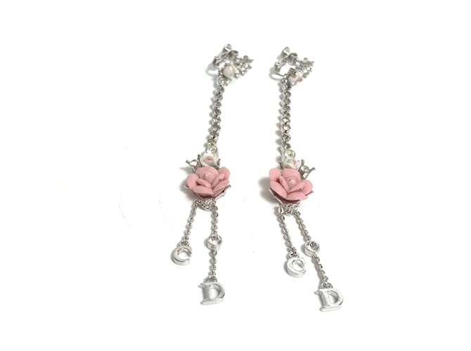 Boucles d'oreilles clip en argent avec fleur rose Christian Dior Argenté  ref.1469021